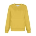 thumbnail image 4 of ManxiVoo Women's V Neck Pocket Sweatshirt Oversized Soft Comfortable Fall Winter Fleece Lined Top No Hood Casual Wear XXL Size Yellow, 4 of 4