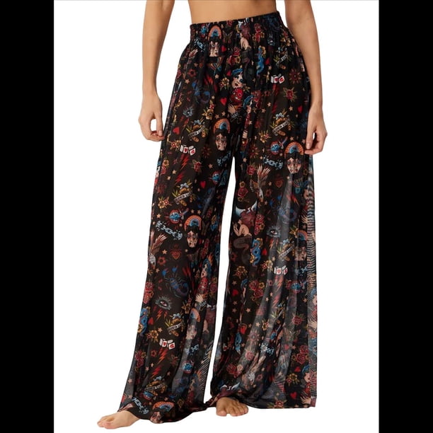 Pantalones Anchos de Cintura Alta con Elástico para Mujer, Pantalones Casuales Largos para Estar en Casa Color L