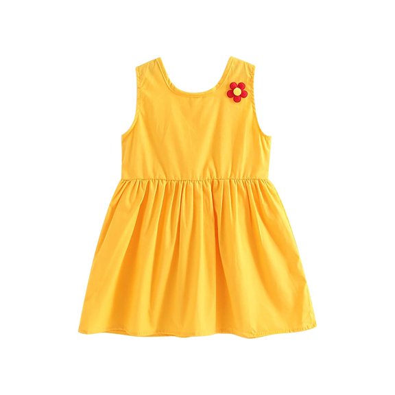 EnJoCho Kids Skirt Girl's Sleeveless Casual Sundress Holiday Solid Color Princess Floral Pleated Dress Children Cute Girls Stylish Party Casual Beach Dresses