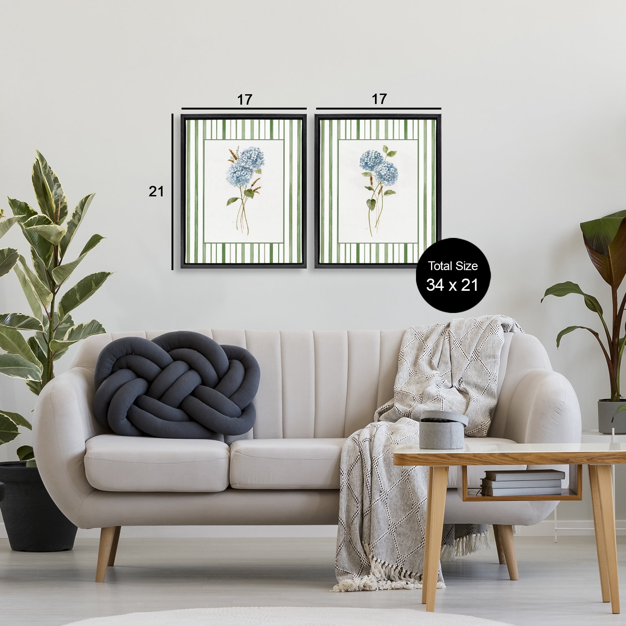 Stupell Industries Wheat & Hydrangea Sprigs 2 Piece Black Framed Floater Canvas Set, design by Nan