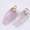 thumbnail image 3 of Top Golden Plated Natural Rose Quartz Pointed Pendants with Iron Loops Faceted 25~26x7~8mm Hole: 1.8mm, 3 of 3
