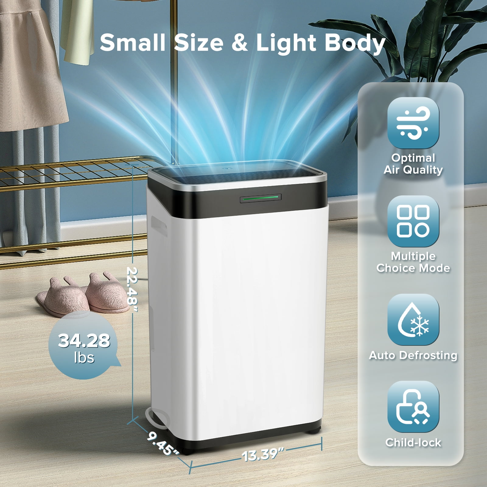 KISSAIR 15 Pint Dehumidifier, 3000 Sq.ft Coverage Area with Auto Defrost & Drain, 24H Timer (MAX 45Pint at 86℉, 80%RH )