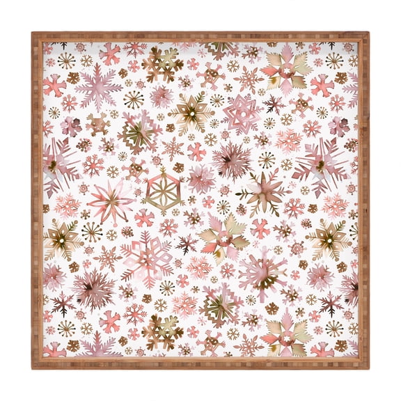 Society6 Ninola Design Snowflakes Watercolor Pink 16" x 16" Square Bamboo Tray