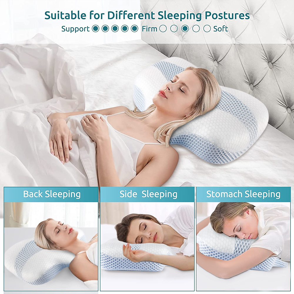 LEZZYRUCK Cervical Pillow for Neck Pain Relief, Ice Silk Contour Memory Foam Pillow,Ergonomic Orthopedic Neck Support Pillow for Side,Back and Stomach Sleepers
