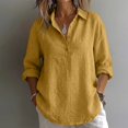 thumbnail image 6 of Linen Button Down Shirt Women Long Sleeve Plus Size Linen Tops Linen Apparel Linen Popover Shirt Women Linen Shirts for Women Casual Gauze Peasant Blouses for Women,Gold,2XL, 6 of 9