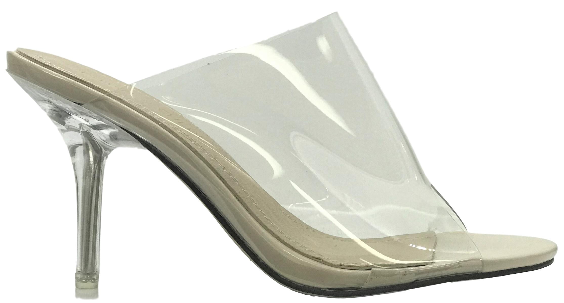 clear kitten heel mules