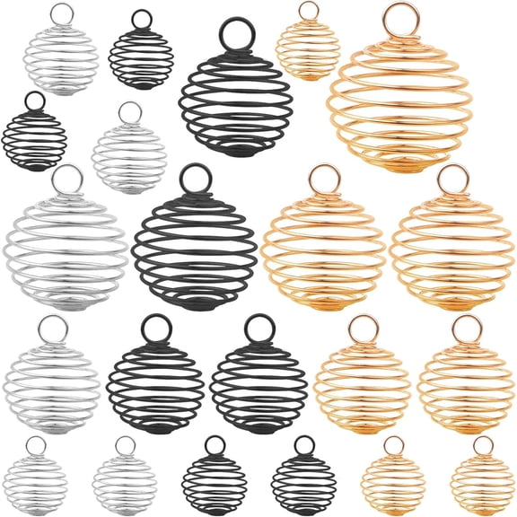 45pcs 3 Colors Spring Ball Spiral Bead Cage Pendants Hollow Lantern Ball Spiral Charms Stone Holder Necklace Pendants for DIY Jewelry Making Crafts Accessories, 14mm/20mm/25mm