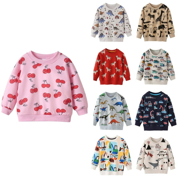 Ahuyic Toddler Kids Long Sleeved Crew Neck Blouse, Fall/Winter Warm Tops For Kids, Toddler Kids Solid Color Print Warm Casual Kids Sports Hoodies For Boys And Girls,4 Years