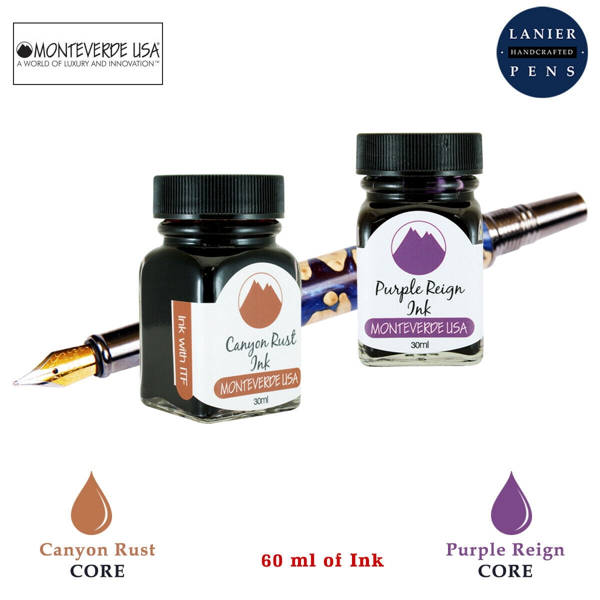 Monteverde 60ml Core Fountain Pen Ink Bottle (30ml Canyon Rust Ink Bottle G309CP, 30ml Purple Reign Ink Bottle G309PR)