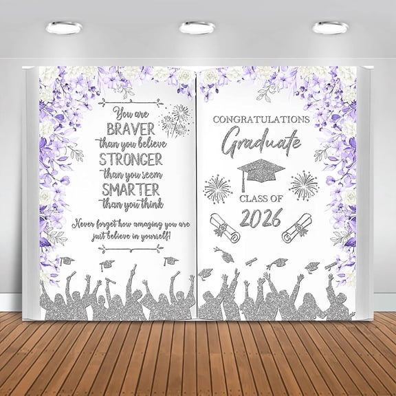 2026 Graduation Backdrop Class of 2026 Background Floral Book Congratulations Graduate Party Decorations Banner Photo Booth Props