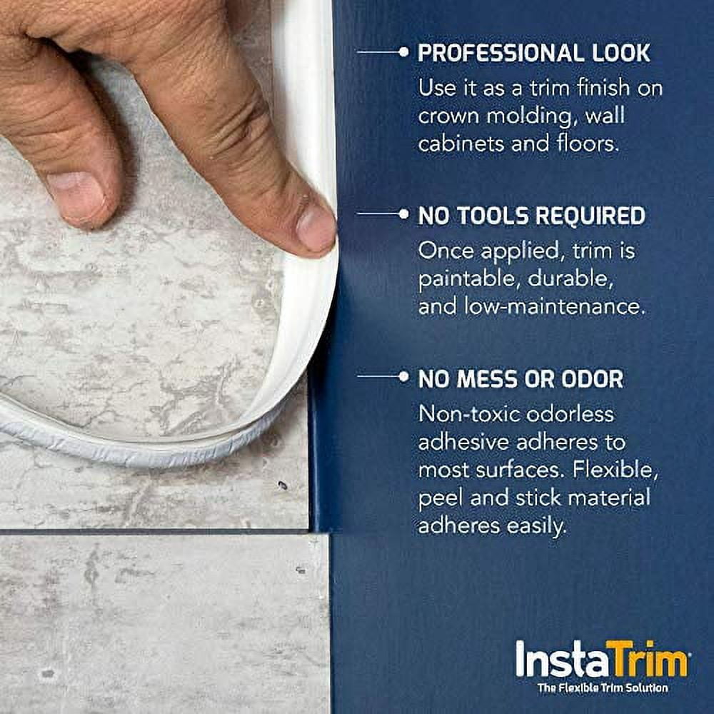 InstaTrim 1/2" Flexible Trim Moulding & Caulk Strips, Gray, 10 ft, 1 Pack