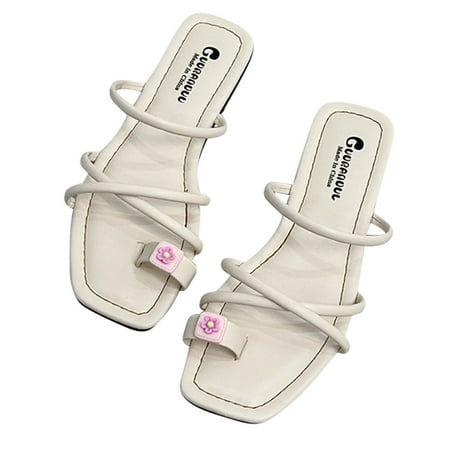 

Boho Slide Sandals for Women Girls Dressy Low Wedge Thong Sandals Casual Toe Ring Flat Sandals Cute Summer Bohemian Travel Flip Flop Sandal Shoes