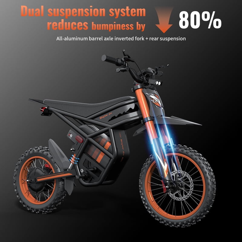 37MPH Riding'times GT54 Electric Dirt Bike for Teens Adults,48V27AH Electric Motorcycle with 14"/12" Fat Tire Ebike,2000W Dual Hydraulic Brakes Mountain Off-Road Ebike UL2849