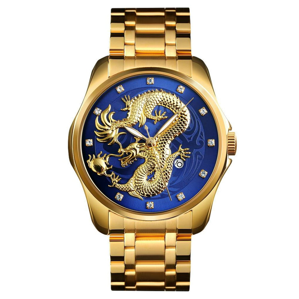 SKMEI - SKMEI Luxury Golden Men Quartz Watch Chinese Dragon Pattern ...