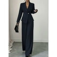 thumbnail image 4 of Women'S Long Sleeve Blazer and Straight Leg Pants Two Piece Set Elegant Office Formal Suit Outfit Navy Blue M, 4 of 7