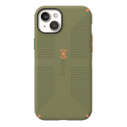 Speck Candyshell Grip with Magsafe Case for iPhone 15 Plus and iPhone 14 Plus in Bush Green and Pumpkin Pie