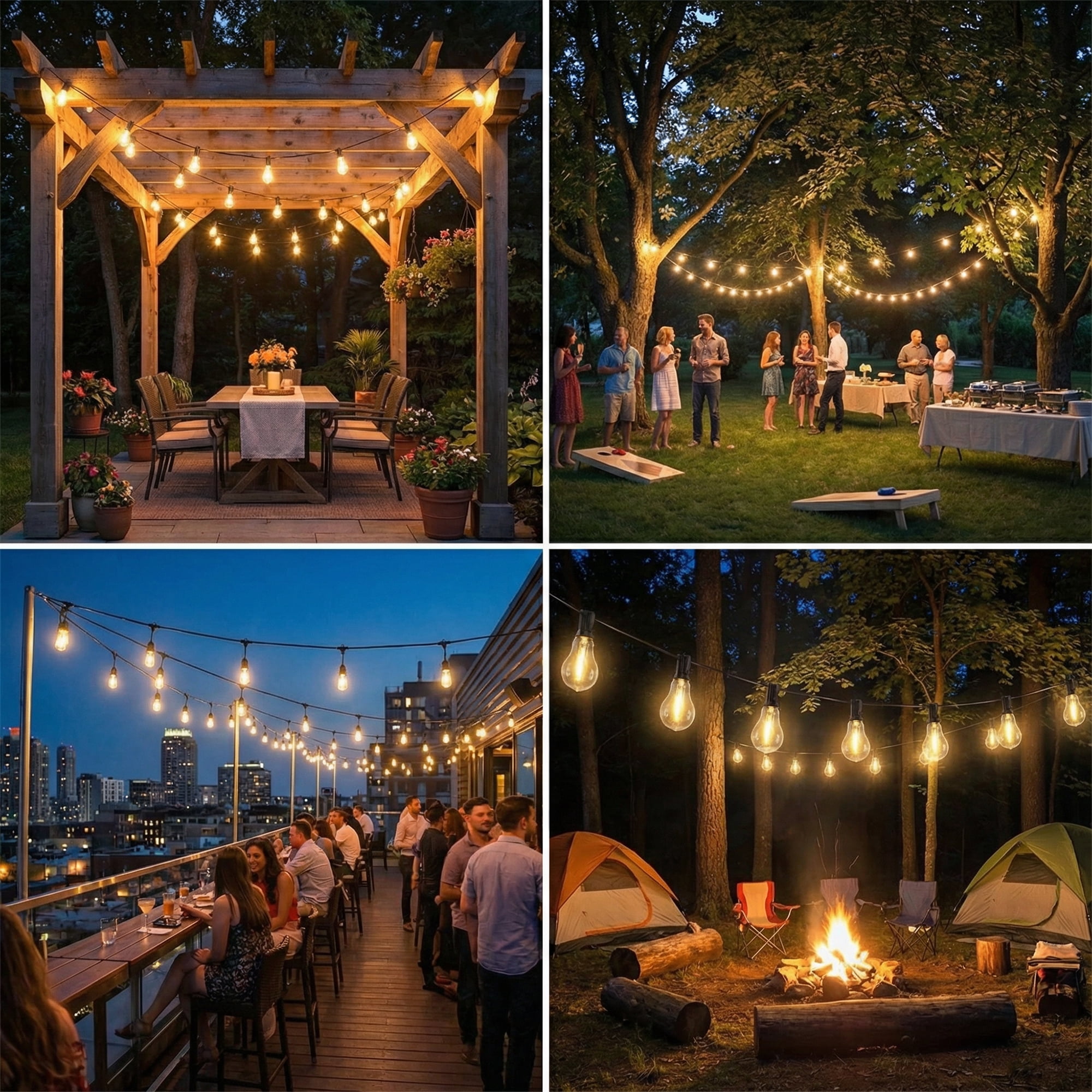 DAYBETTER 50FT Outdoor String Lights, Waterproof Patio Lights with 12 A39 Hanging Light Bulbs, Shatterproof for Backyard Gazebo Porch Garden Outside Decor