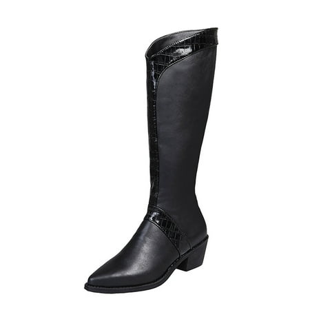 

KBKYBUYZ Pointed Toe Thick Mid-heel High Boots Children s Knight Boots Plus Size Boots