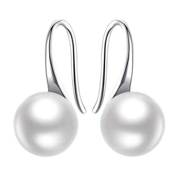 ZSPERKLA 18k White Gold Plated Pearl Drop Earrings for Women Silver Hoop Earrings 7.5-8mm Pearl Dangle Earrings Jewelry Gifts