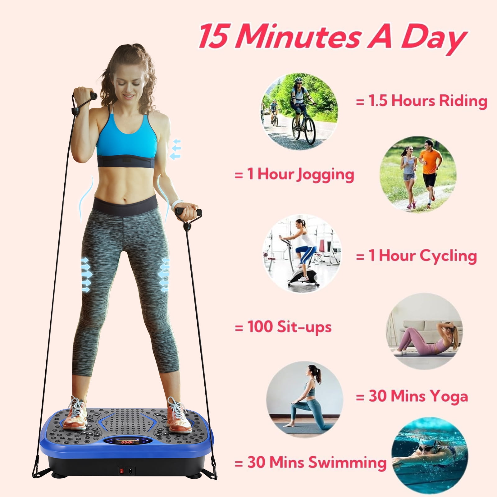 Arlopu Vibration Plate Exercise Machine, Whole Body Workout Vibration Platform w/ 2 Resistance Bands for Wellness and Fitness