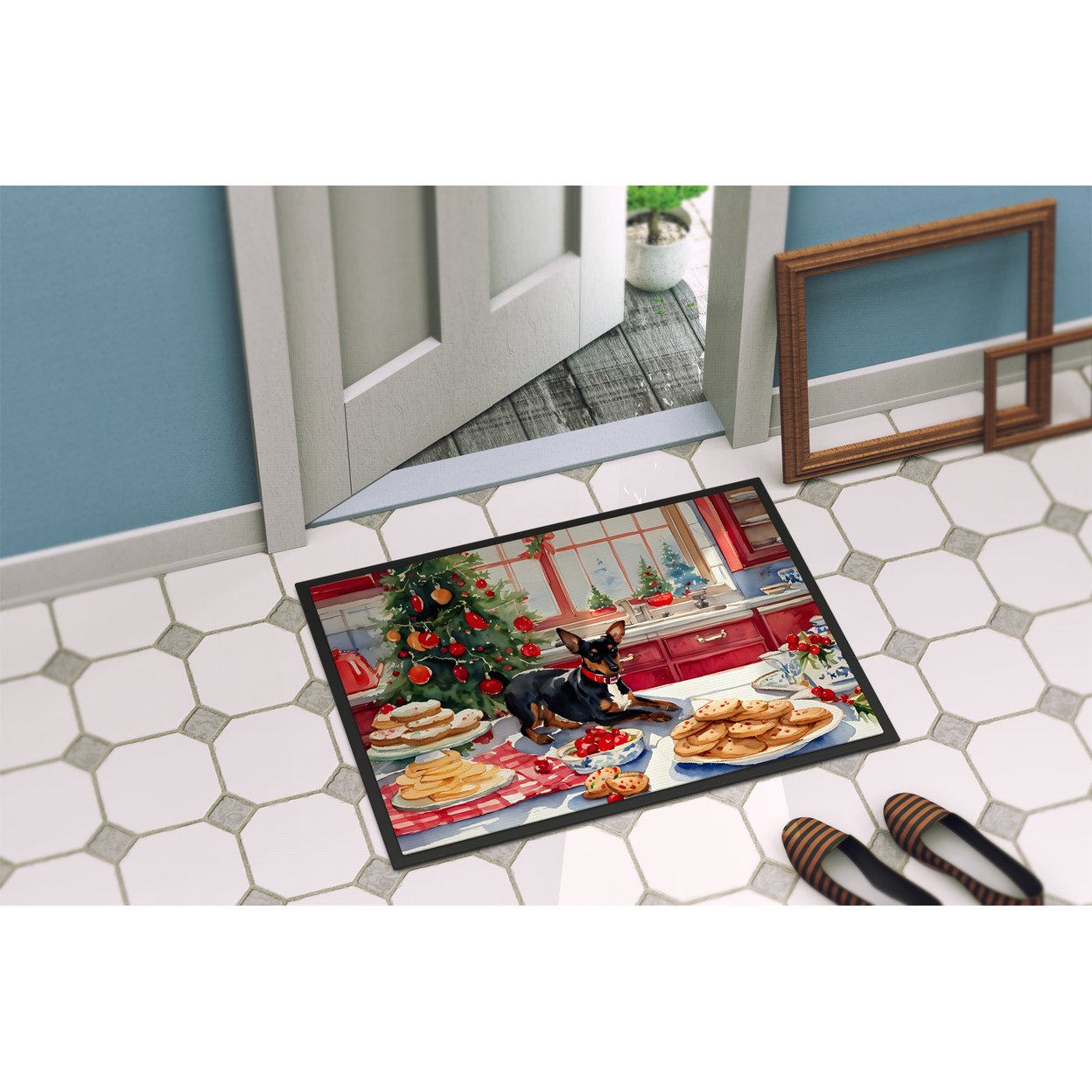 Carolines Treasures DAC3852JMAT 24 x 36 in.  Miniature Pinscher Christmas Cookies Doormat