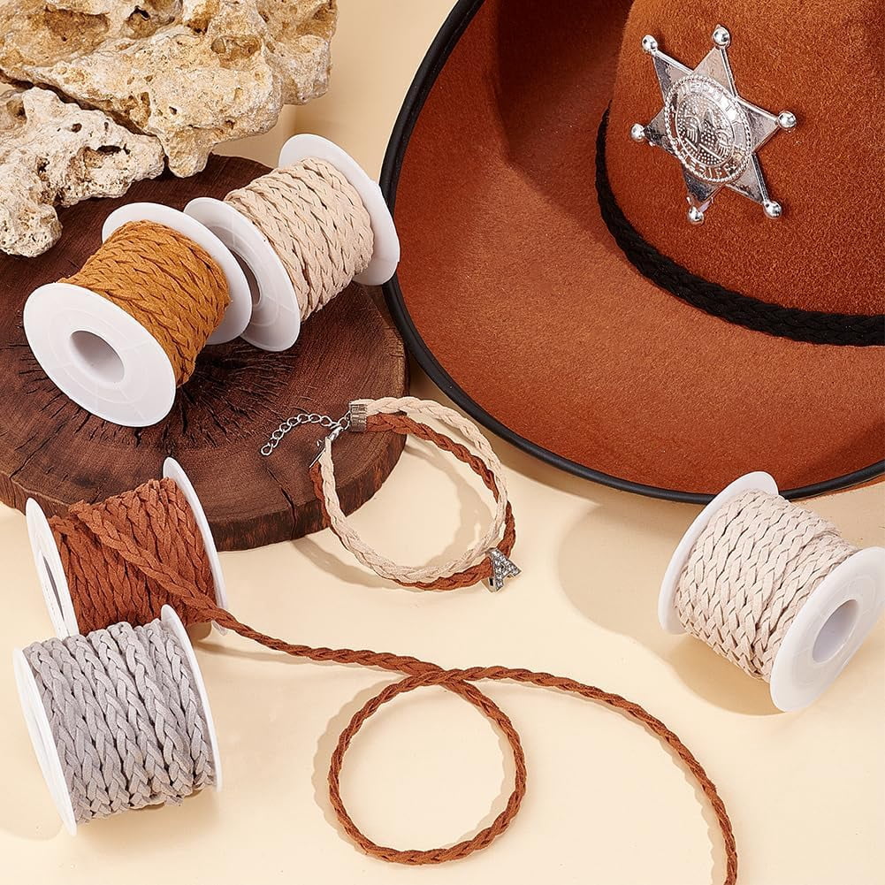 32.8 Yards 6 Colors 3-ply Faux Suede Cord 5.5mm Leather Ribbon Strip Leather String Cords Lace Rope Trim Beading String Cord for Jewelry Necklace Bracelet Making Earthtone