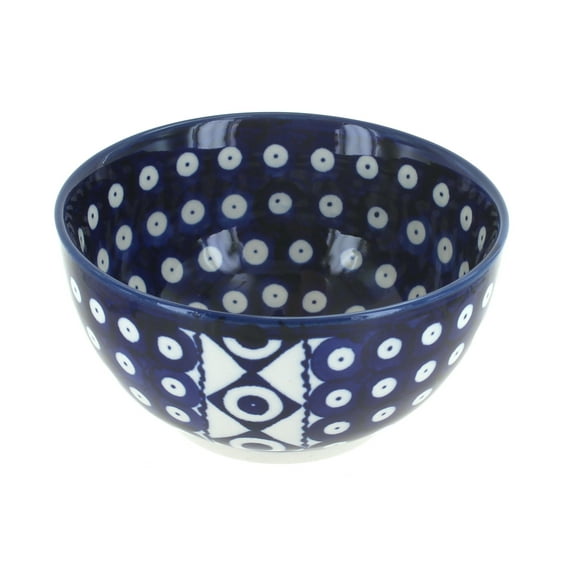 Blue Rose Polish Pottery Grapes Dessert Bowl with Cobalt Rim