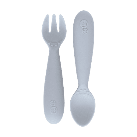 ezpz Mini Utensils (Pewter) - 100% BPA-Free Fork and Spoon - Toddler Utensils - Designed by a Pediatric Feeding Specialist - 12 Months+