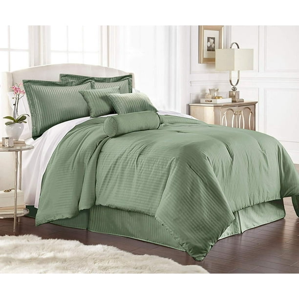 Chezmoi Collection Lex 7Piece Hotel Dobby Stripe Comforter Set