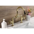 thumbnail image 4 of Kingston Brass KS2172RKX Webb Bridge Bathroom Faucet with Knurled Handle and Push Pop-up Drain, Polished Brass, 4 of 7