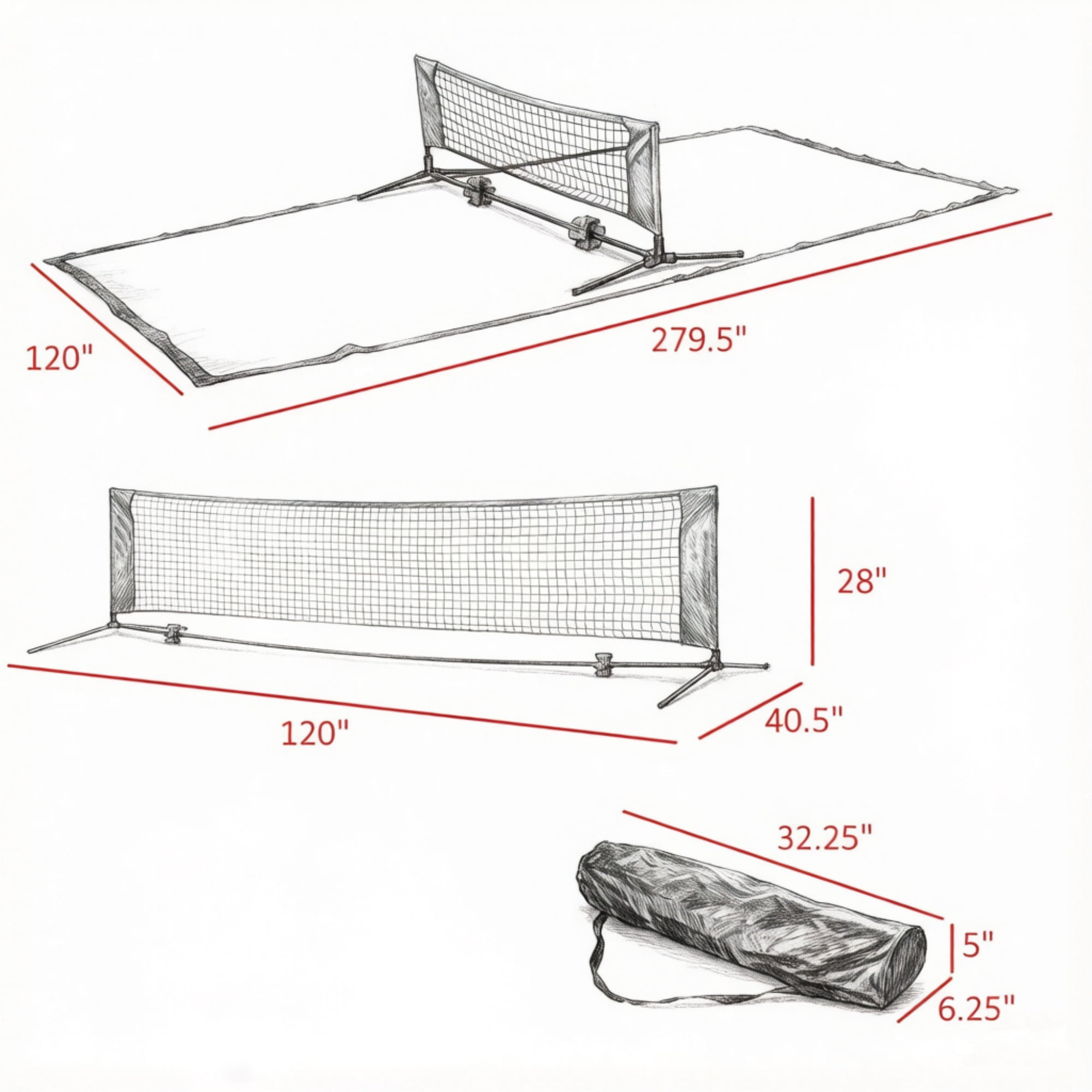Foldable Soccer Tennis Training Net for 2 Players, Multi-Sport Football Badminton Practice Net Metal Frame with Carry Storage Bag Easy Portable