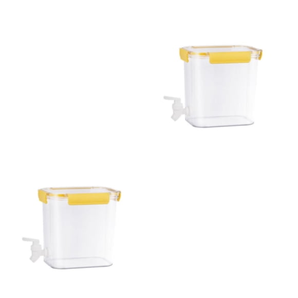 Wosthever Agua fría con grifo Bebida Fruta Nevera Jugo Botella Jarra Cerradura Tapa Bebida Dispensador Hervidor Hogar Bar Estuche Amarillo Amarillo 3.5L 2Conjunto