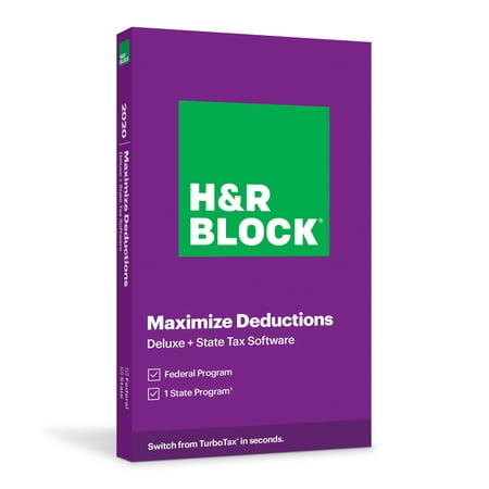 H&R Block, Maximize Deductions, Deluxe + State Tax Software 2020