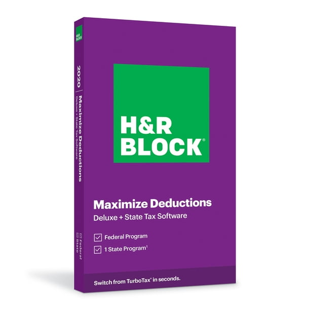 H&R Block, Maximize Deductions, Deluxe + State Tax Software 2020