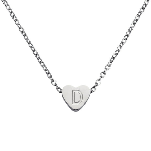 Uxcell Initial Heart Necklace for Women, 18K Gold Plated Stainless Steel Chain Dainty Personalized Name Letter D Pendant Necklaces for Woman Jewelry Gifts, Silver Tone