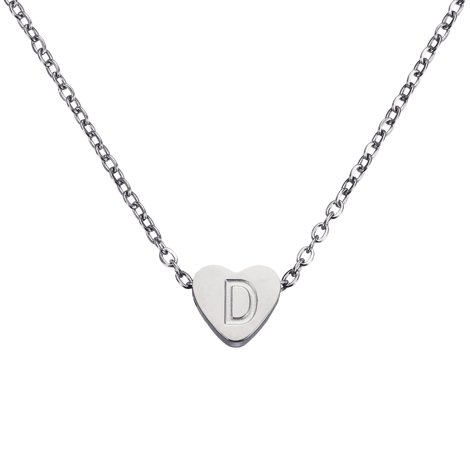 Uxcell Initial Heart Necklace for Women, 18K Gold Plated Stainless Steel Chain Dainty Personalized Name Letter D Pendant Necklaces for Woman Jewelry Gifts, Silver Tone