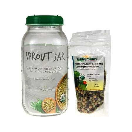 Handy Pantry Seed Sprouting Jar - Glass Half Gallon - Includes 8 Oz. Organic Protein Powerhouse Sprout Seed Mix