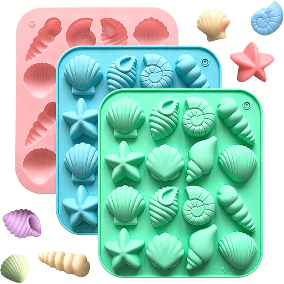 ACDANC 3Pcs Seashell Chocolate Silicone Molds, Ocean Themed Cake Baking Molds for Chocolate Candy Fondant Cupcake Cookie Dessert Diy Cake Decoration Suppies
