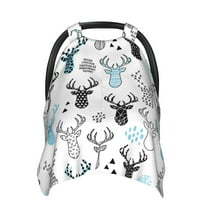 Car Seat Cover Baby - Winter Art Blue and Black Moose Breathable Infant Car Seat Cover for Baby Carseat, Lightweight Comfort Baby Essentials Must Haves Newborn Stuff for Girl Boy