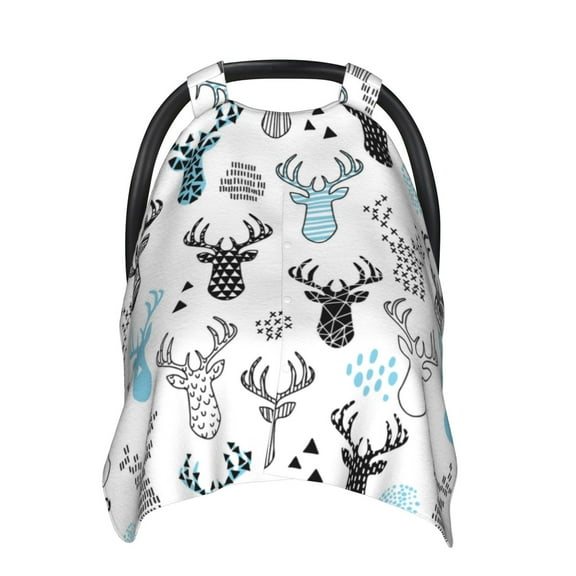 Car Seat Cover Baby - Winter Art Blue and Black Moose Breathable Infant Car Seat Cover for Baby Carseat, Lightweight Comfort Baby Essentials Must Haves Newborn Stuff for Girl Boy