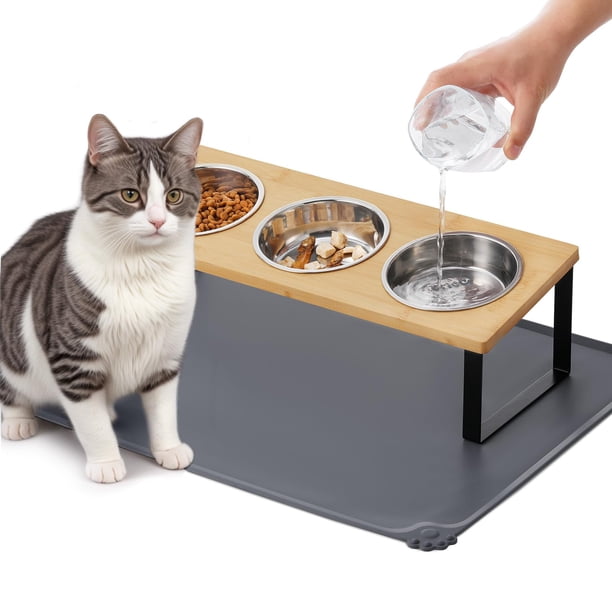 Cuencos elevados para gatos Summark mejorados, inclinados 15° con tapete para comida