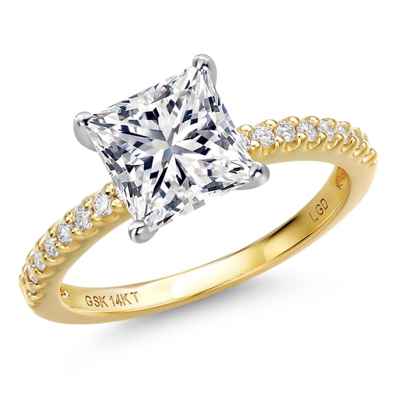 Gem Stone King 2.16 Cttw IGI Certified Lab Grown Diamond in 14K Two-Tone Gold Engagement Ring for Women | Princess Cut Center Diamond 2 Ct | E-F Color | VS1 Clarity | Size 9
