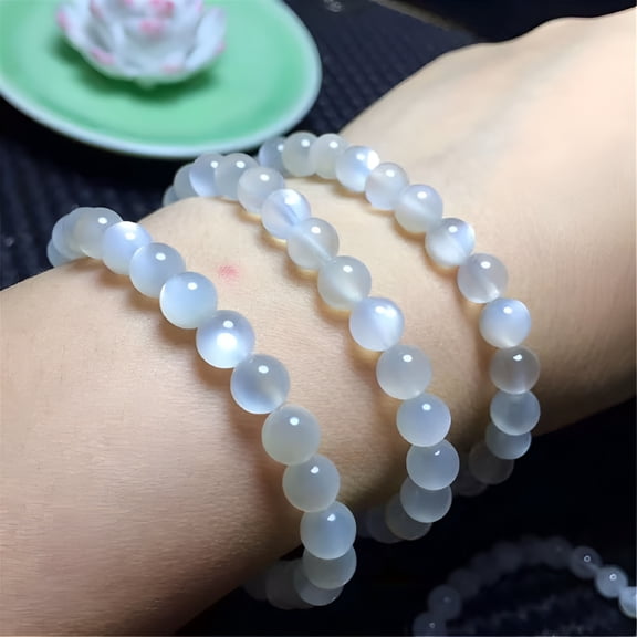 DESIGNICE 8mm Round Crystal Moonstone Natural Stone Stretched Bracelet