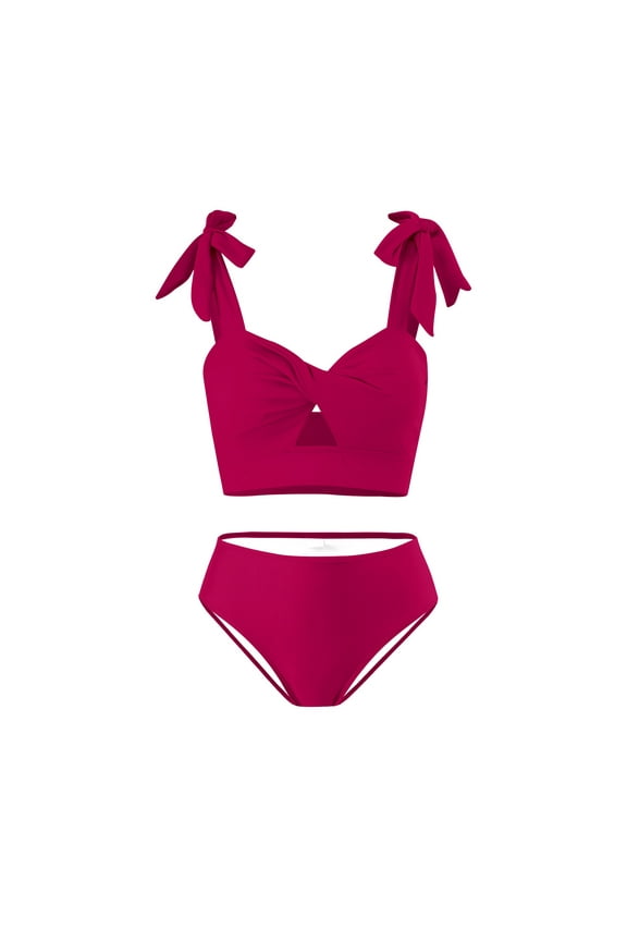Womens High Waisted Bikini Sets Flexible Comfy Swimsuits Halter Tie Back Bathing Suit Two Piece Swim Suits 2025 Color Block Bathing Suits Bikini and Bottom Red,M