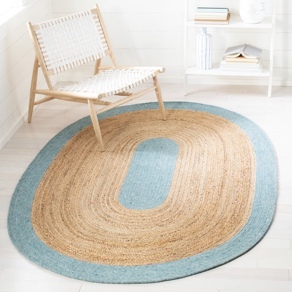 SAFAVIEH Braided Carina Bordered Reversible Area Rug, Blue/Natural, 6' x 9' Oval