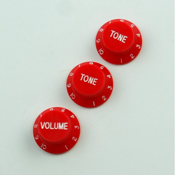 Ensemble de 3 Boutons de Commande de Guitare style Stratocaster Ton & Volume, Rouge Vif