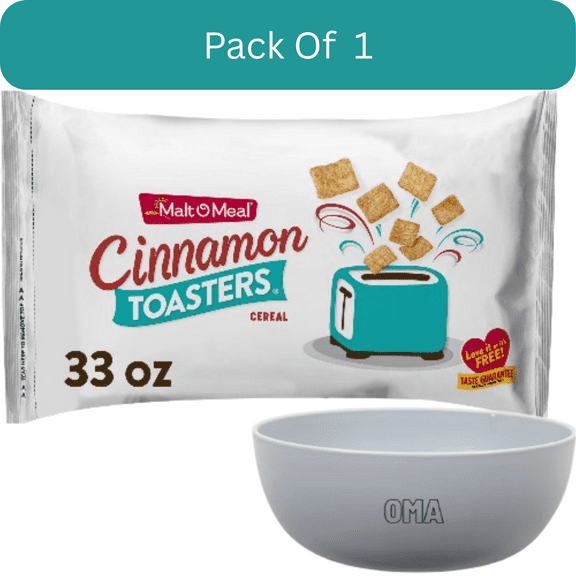 Malt-O-Meal Cinnamon Toasters Breakfast Cereal – 33 oz Bag-With Olive White Bowl By OMA