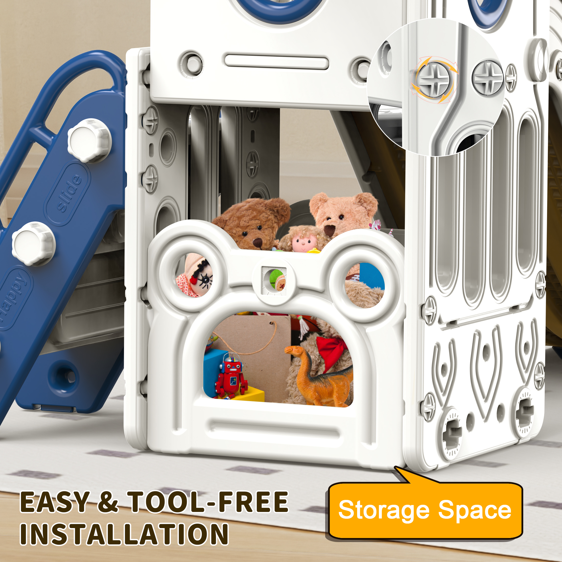 Zifadola Sturdy Kids Slide, 4 in 1 Toddler Slide and Climber Playset with Basketball Hoop, Blue