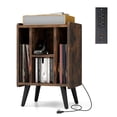 thumbnail image 1 of Gymax Support pour Tourne-Disque avec 4 Compartiments de Rangement, Pieds de Soutien, Station de Recharge, Brun, 1 of 10