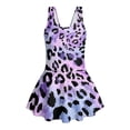 thumbnail image 4 of COEQINE Girls One Piece Bathing Suit, Scoop U-Neck & V Back Playful Swimsuit with Attached Skirt, Beach Swim Dress for Kids Age 12-13, Machine Washable, Purple Leopard Print, 4 of 8